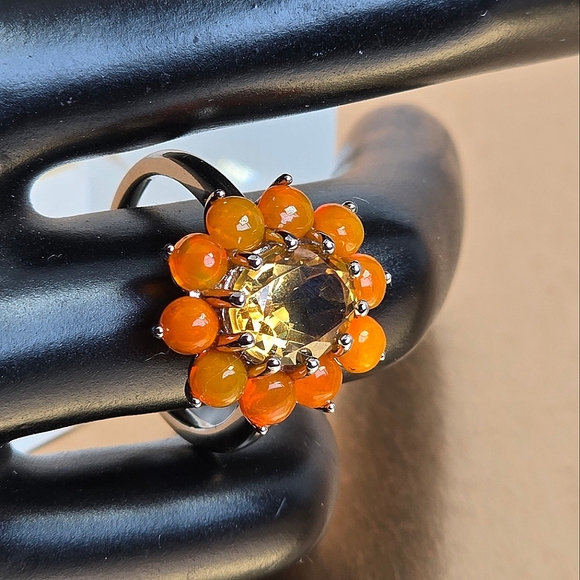 925 Sterling Silver Ring Sz 6.5 with Natural Orange Opal Gemstone - Picture 2 of 9